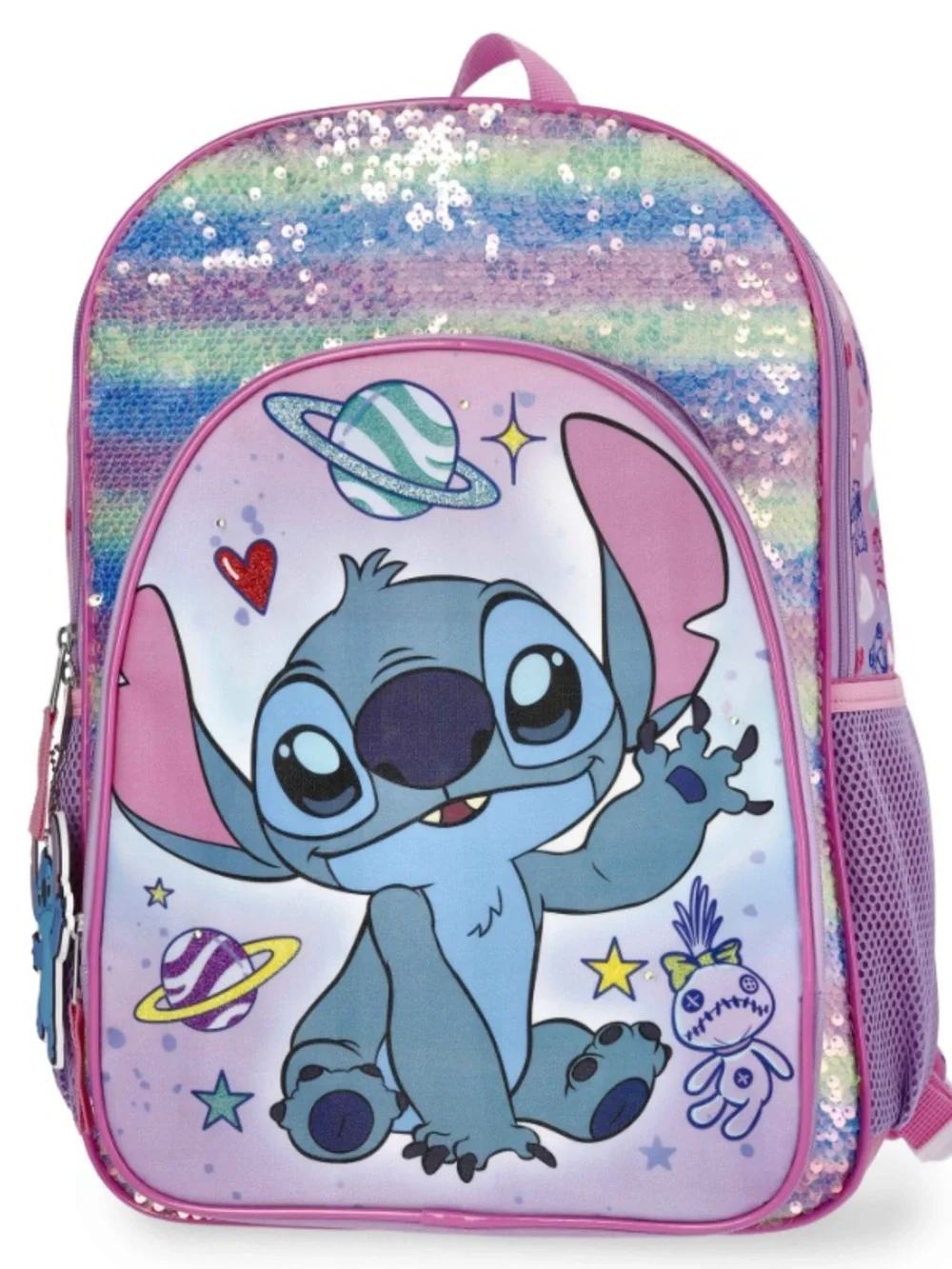 NWT 17” Disney Lilo & Stitch Rainbow Sequined Backpack Pink Green Blue Keychain